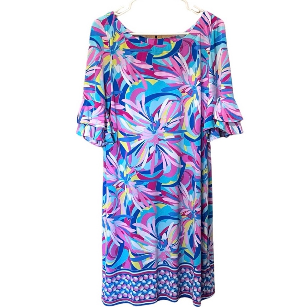 PAPPAGALLO Erika Dress Cactus Rose Stretch Knit L Resort Vacation Cruise Travel